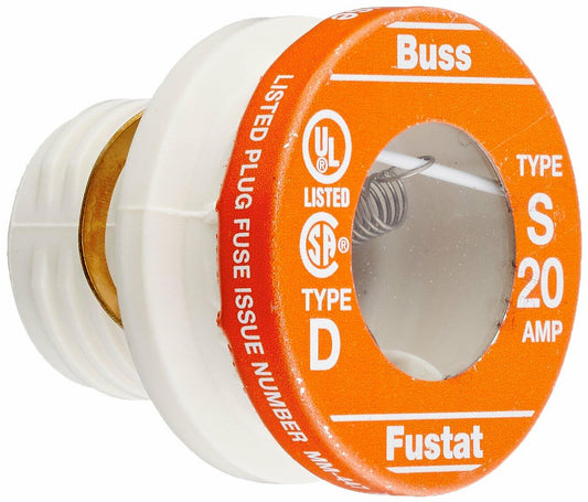 Bussmann BP/S-20 20 Amp Type S Time-Delay Dual-Element Plug Fuse Rejection Base, 125V UL Listed Carded, 2-Pack, Pack of 1