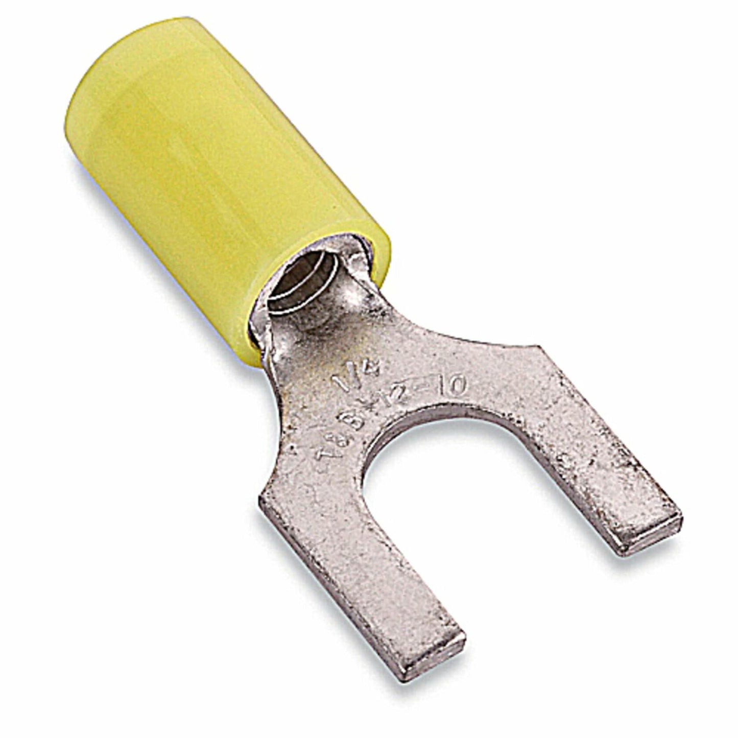 Stakon RC10-8F Fork Terminal, Standard, Nylon Insulated, 1-Inch Length by 0.37-Inch Width, Yellow, 50-Pack