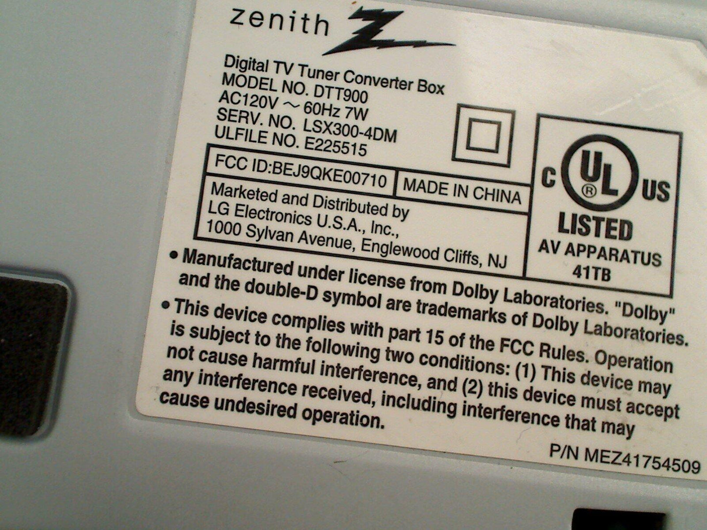 Zenith Digital Tuner Tv Converter Box Dtt900