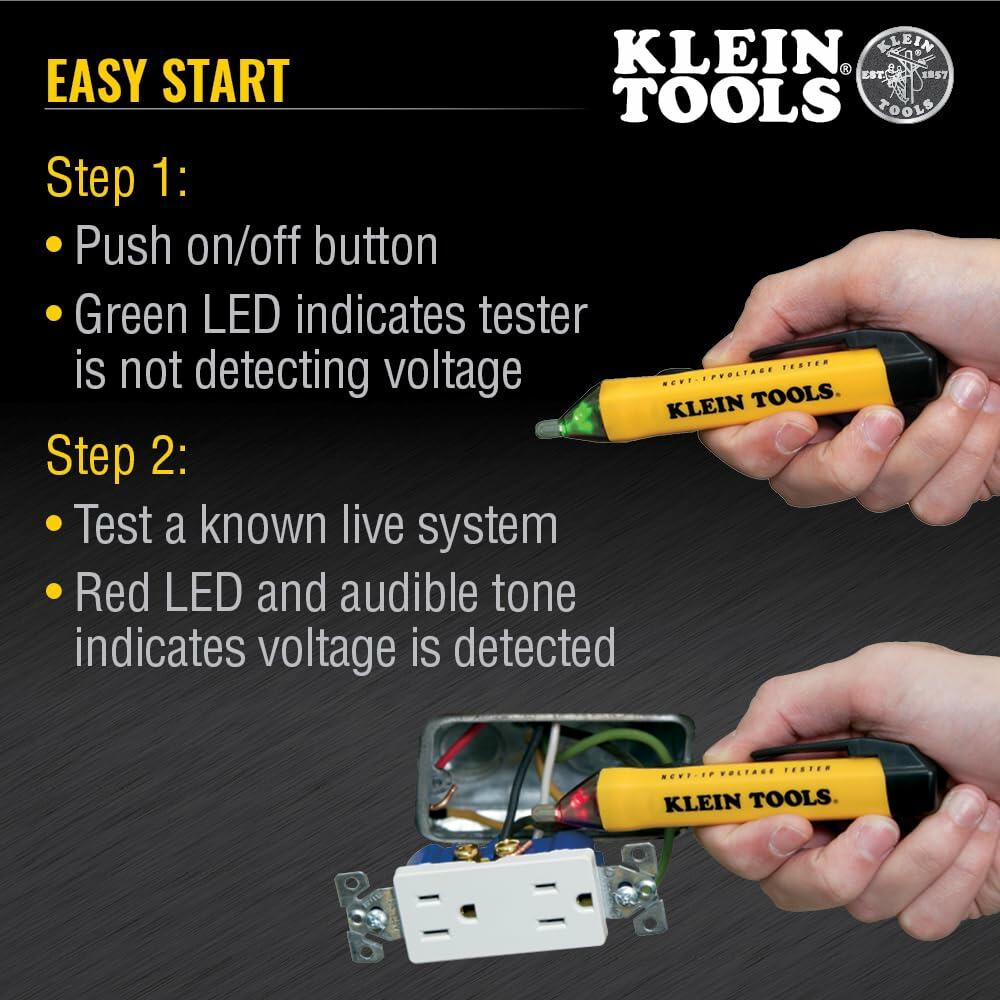 Klein Tools NCVT1P Voltage Tester, Non-Contact Low Voltage Tester Pen, 50V to 1000V AC, Audible and Flashing LED Alarms, Pocket Clip