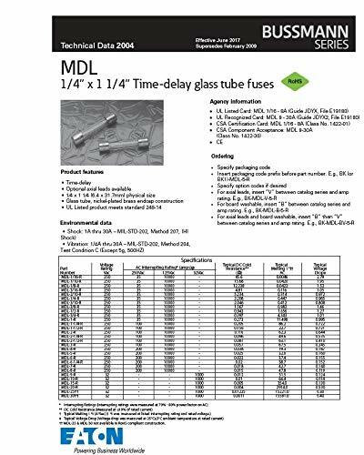 Cooper Bussmann MDL-1-2 500mA Glass Cartridge Fuse, Pack of 5
