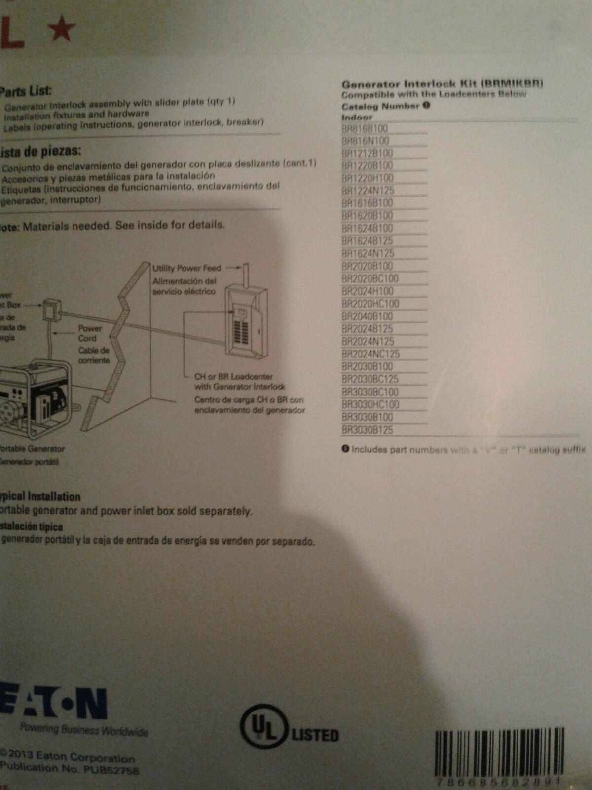 Eaton Generator Interlock Kit 100A-125A BRMIKBR Type BR
