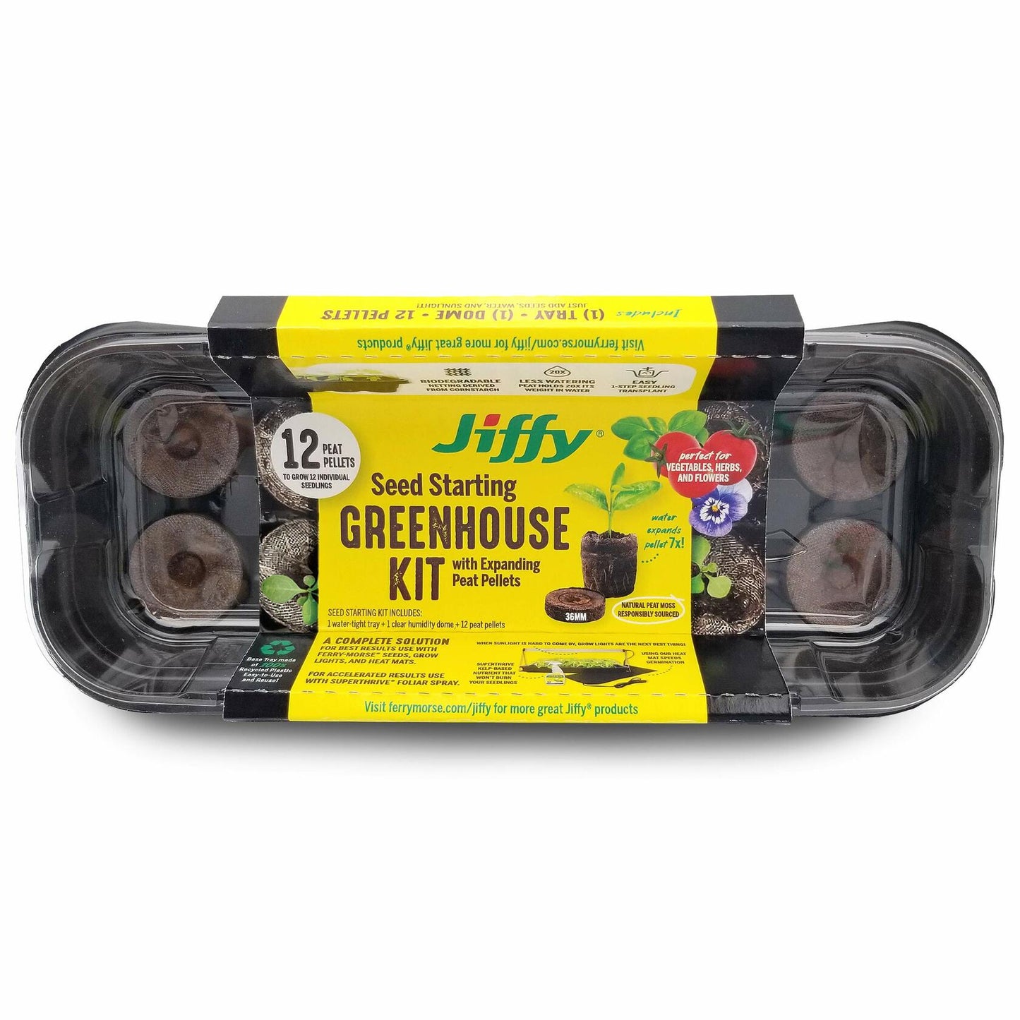 Jiffy Windowsill Seed Starting Greenhouse with 12 Biodegradable 36mm Peat Pellets