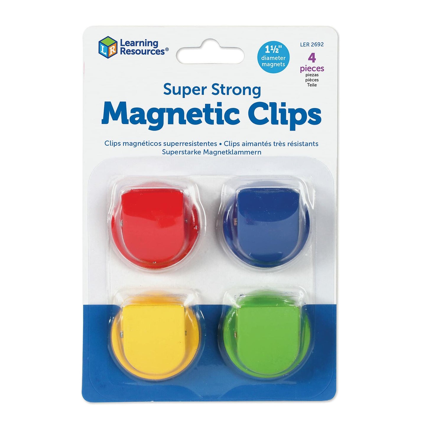 Learning Resources Super Strong Magnetic Clips,Set of 4 Clips, Holds Up to 20 Pounds, Home and Office Supplies, Back to School Supplies,Teacher Supplies