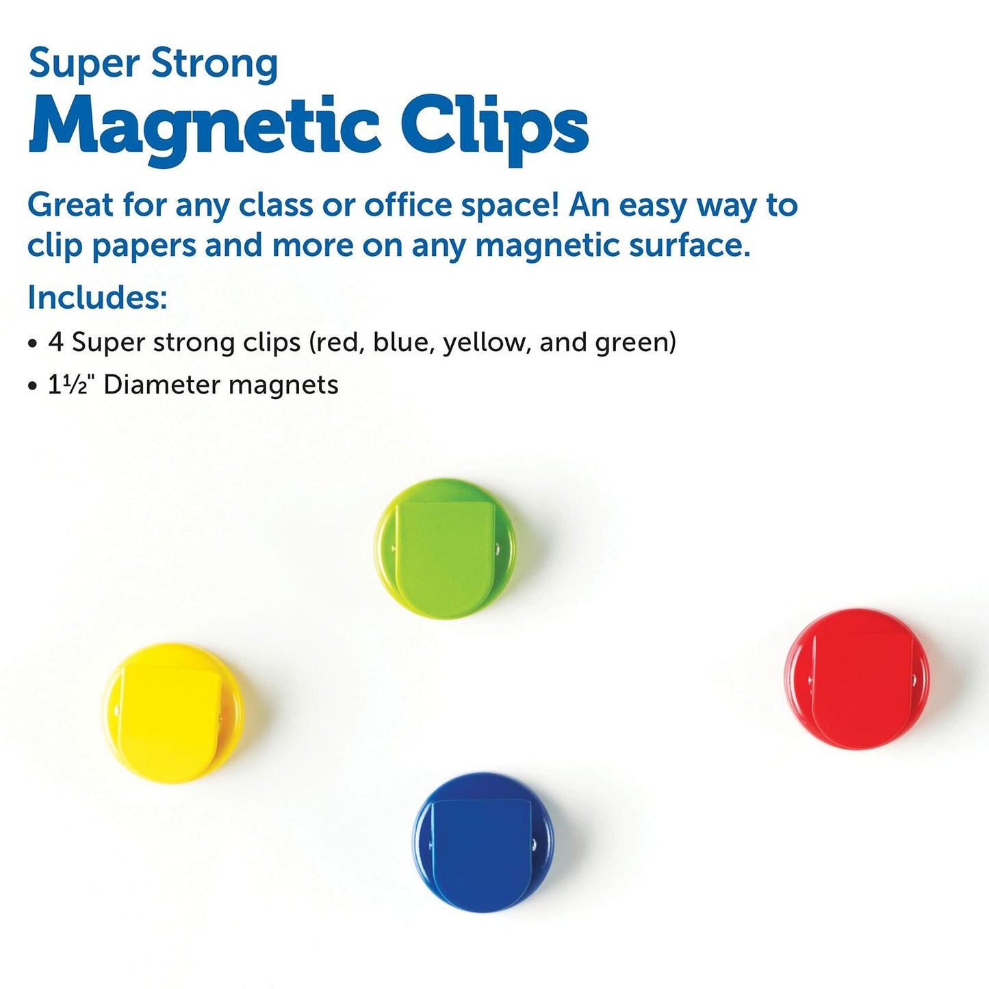 Learning Resources Super Strong Magnetic Clips,Set of 4 Clips, Holds Up to 20 Pounds, Home and Office Supplies, Back to School Supplies,Teacher Supplies