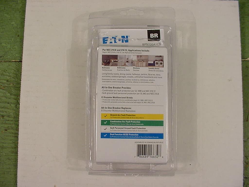 Cutler-Hammer Eaton BRN120A1CS BR 20A 120V 1-Pole Arc Fault/Ground Fault Circuit Breaker, Black
