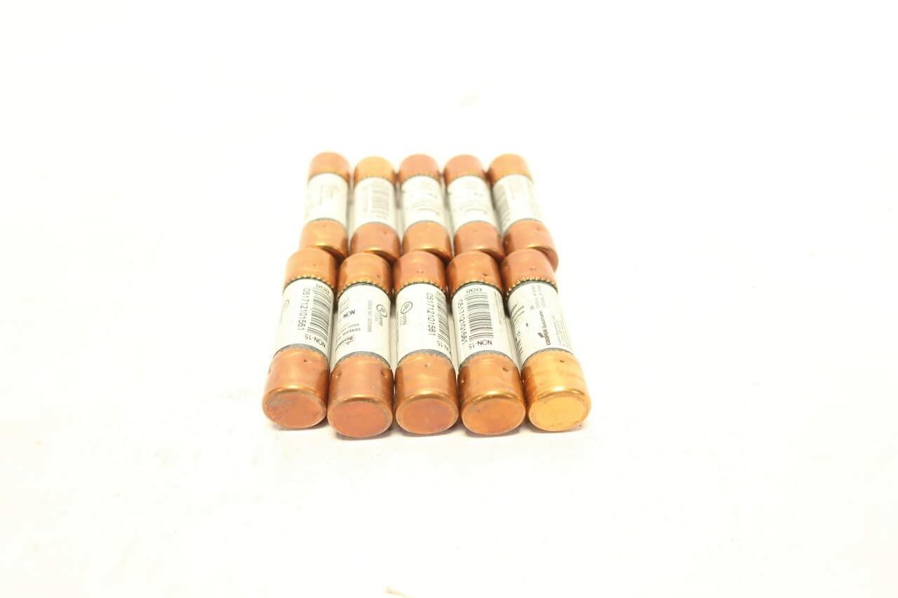 Box of 10 COOPER BUSSMANN NON-15 BUSS K5 15A AMP 250V-AC Cartridge Fuse