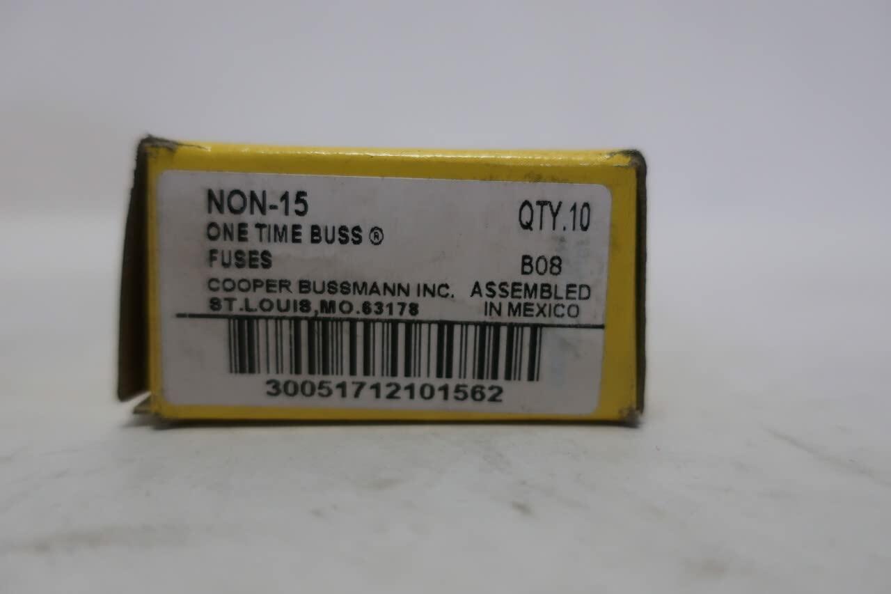 Box of 10 COOPER BUSSMANN NON-15 BUSS K5 15A AMP 250V-AC Cartridge Fuse
