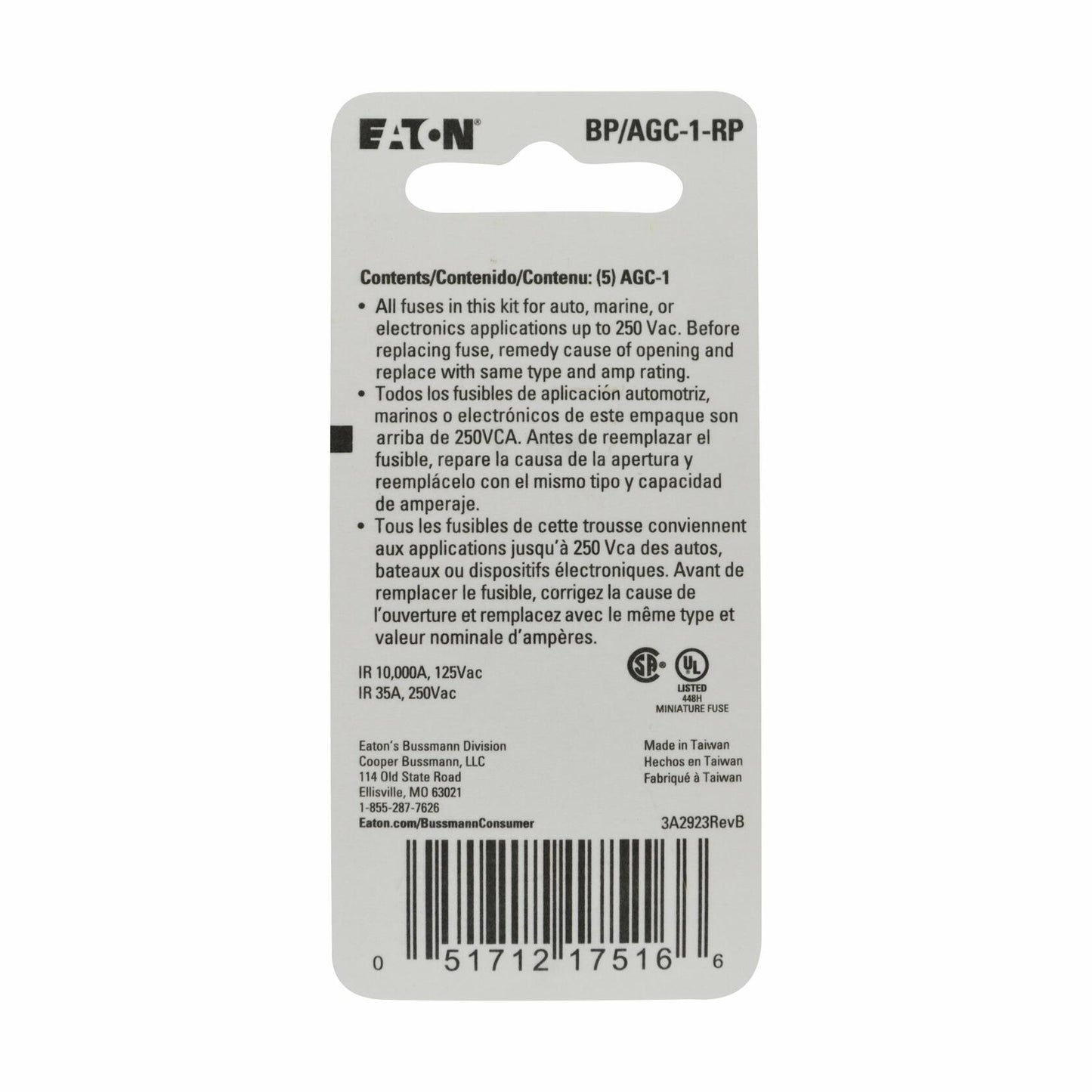 Bussmann Division BP/AGC-1-RP Agc-1 Auto Fuse