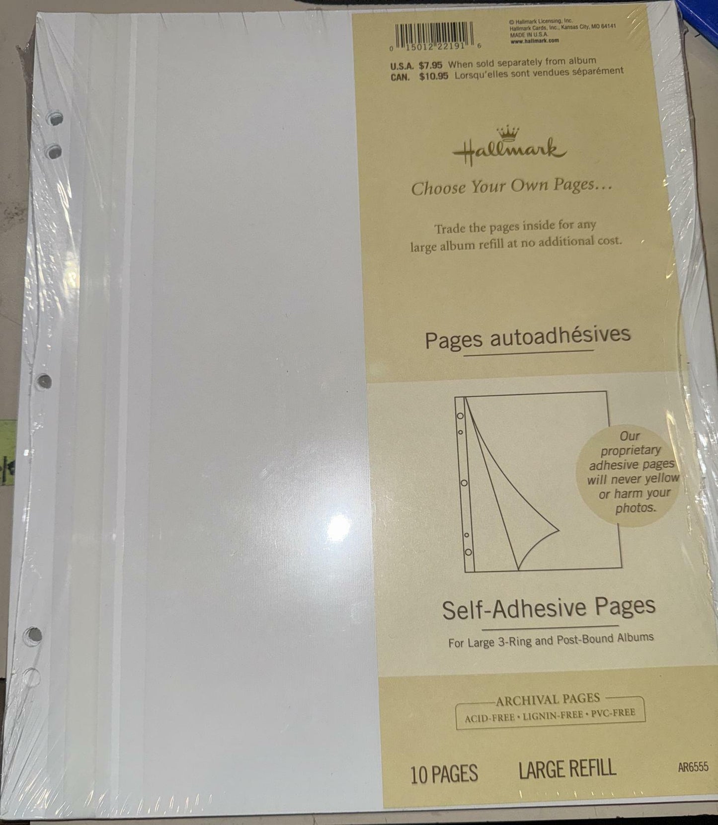 Hallmark Large Choose-Your-Own Album AR6555 Self-Adhesive Refill Pages For Large 2-Ring or Post Bound Albums