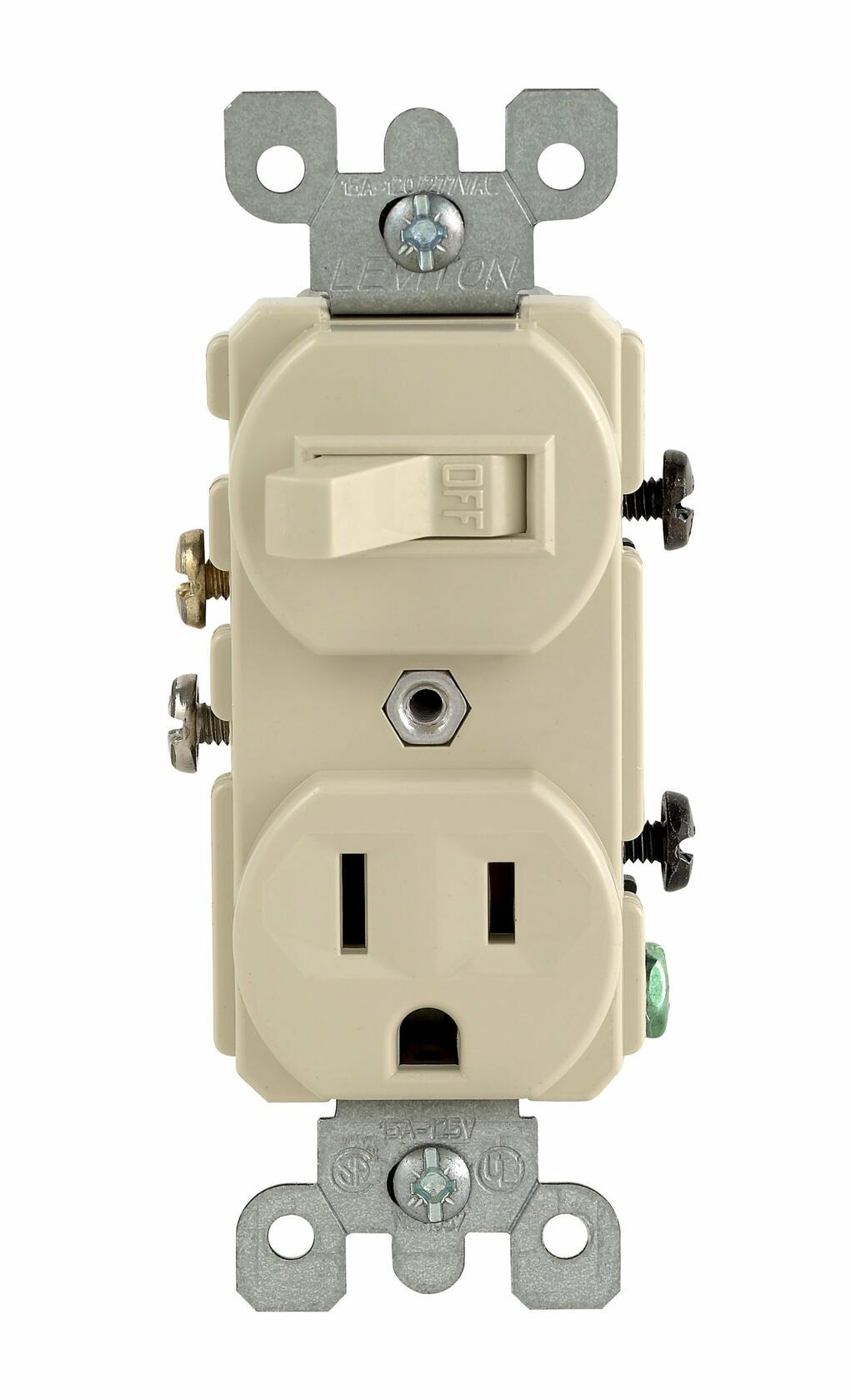 Leviton 108-05225-ISP Combo Single-Pole Switch and Receptacle, Ivory