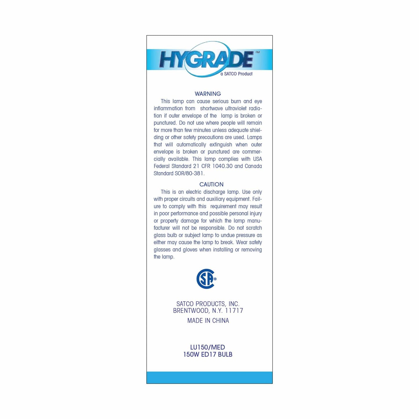 Satco S3129 2100K 150-Watt Clear Medium Base ED17 High Pressure Sodium Lamp