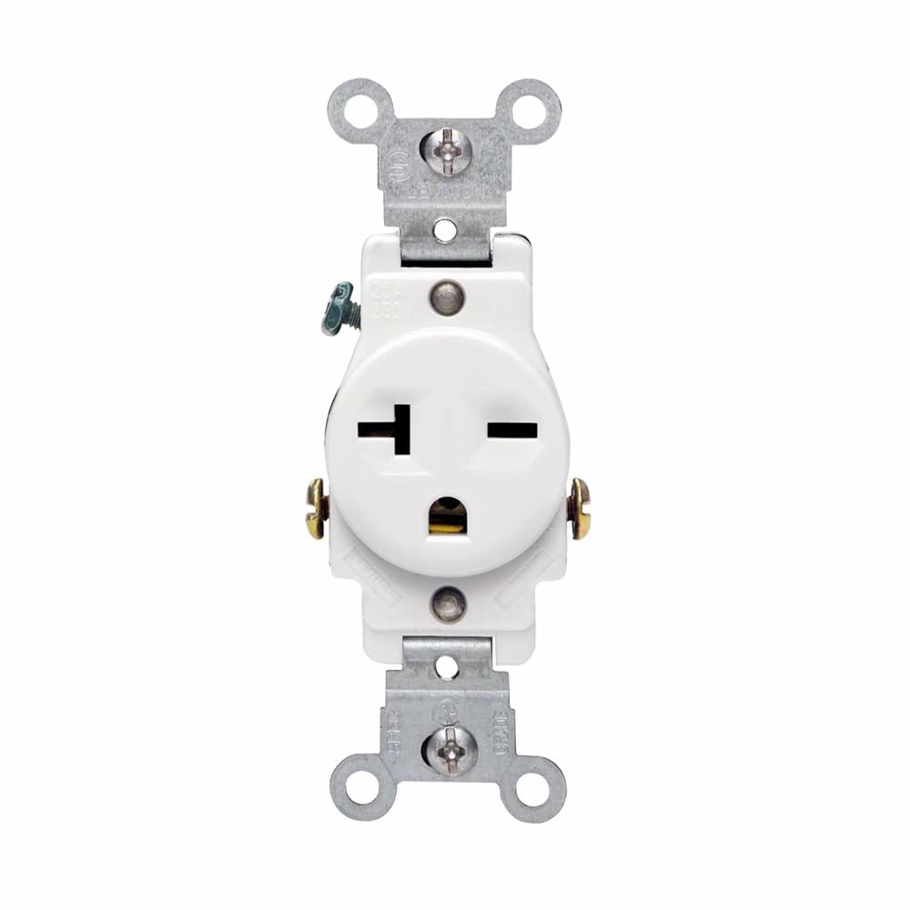 Leviton Single Receptacle Outlet Commercial Specification Grade Smooth Face 20 Amp 250 Volt, Side Wire NEMA 6-20R 2-Pole 3-Wire, White, 5821-W