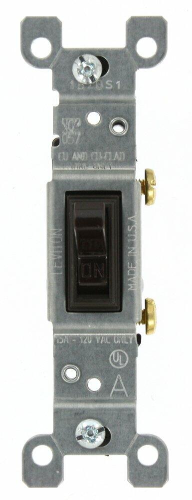Leviton 15-Amp, 120 Volt, Toggle Framed Single-Pole AC Quiet Switch, Residential Grade, Non-Grounding, 1451-CP, Brown