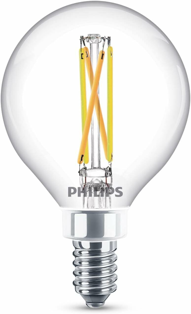 PHILIPS LED 60W G16.5 2-Pack Ultra Definition Soft White (2700K) 500 Lumen (5W = 60W) Dimmable Clear Flicker-Free Light Bulbs