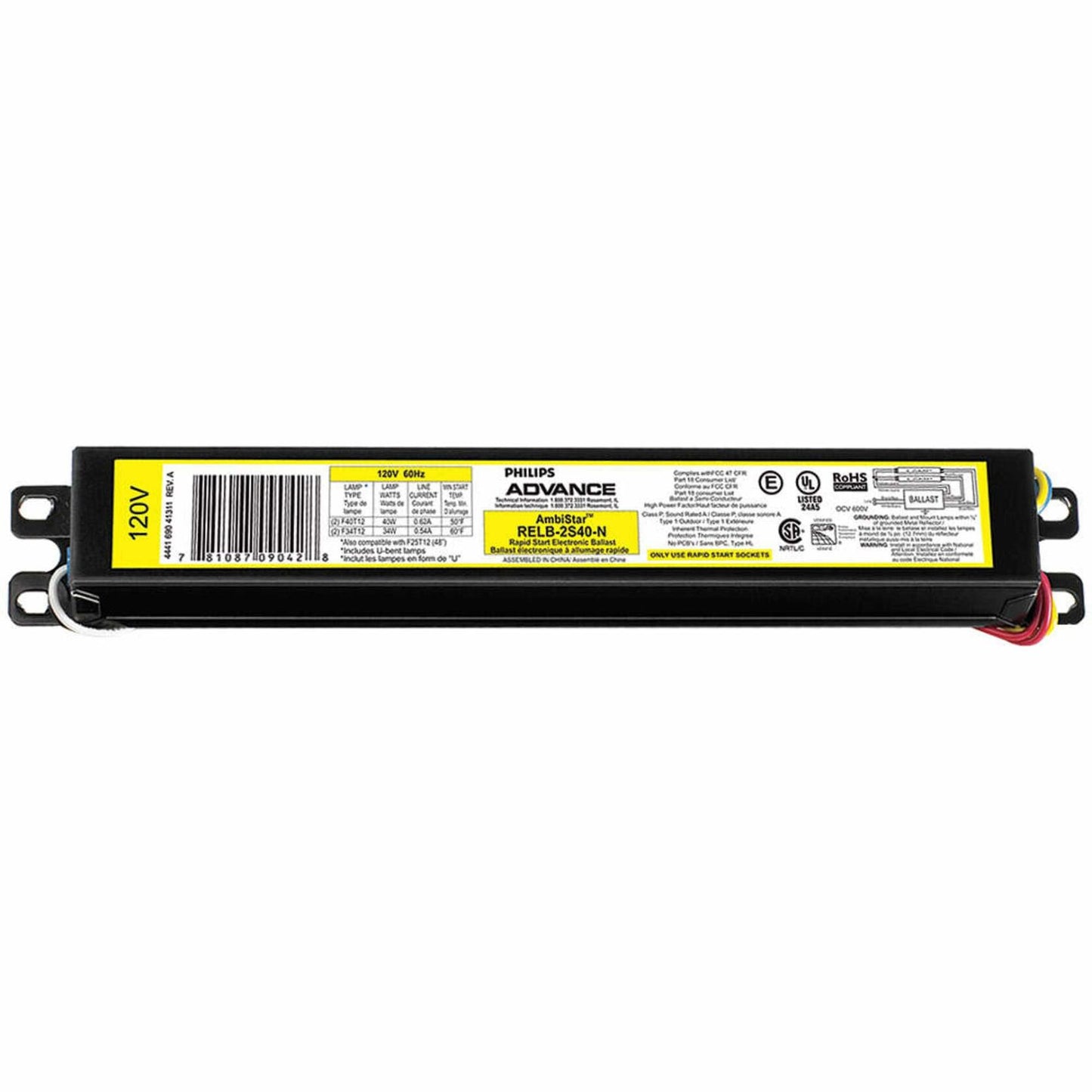 Philips Advance RELB-2S40-N Electronic Ballast, T12 Lamps, 120V Lighting, 1 Count (Pack of 1), Black
