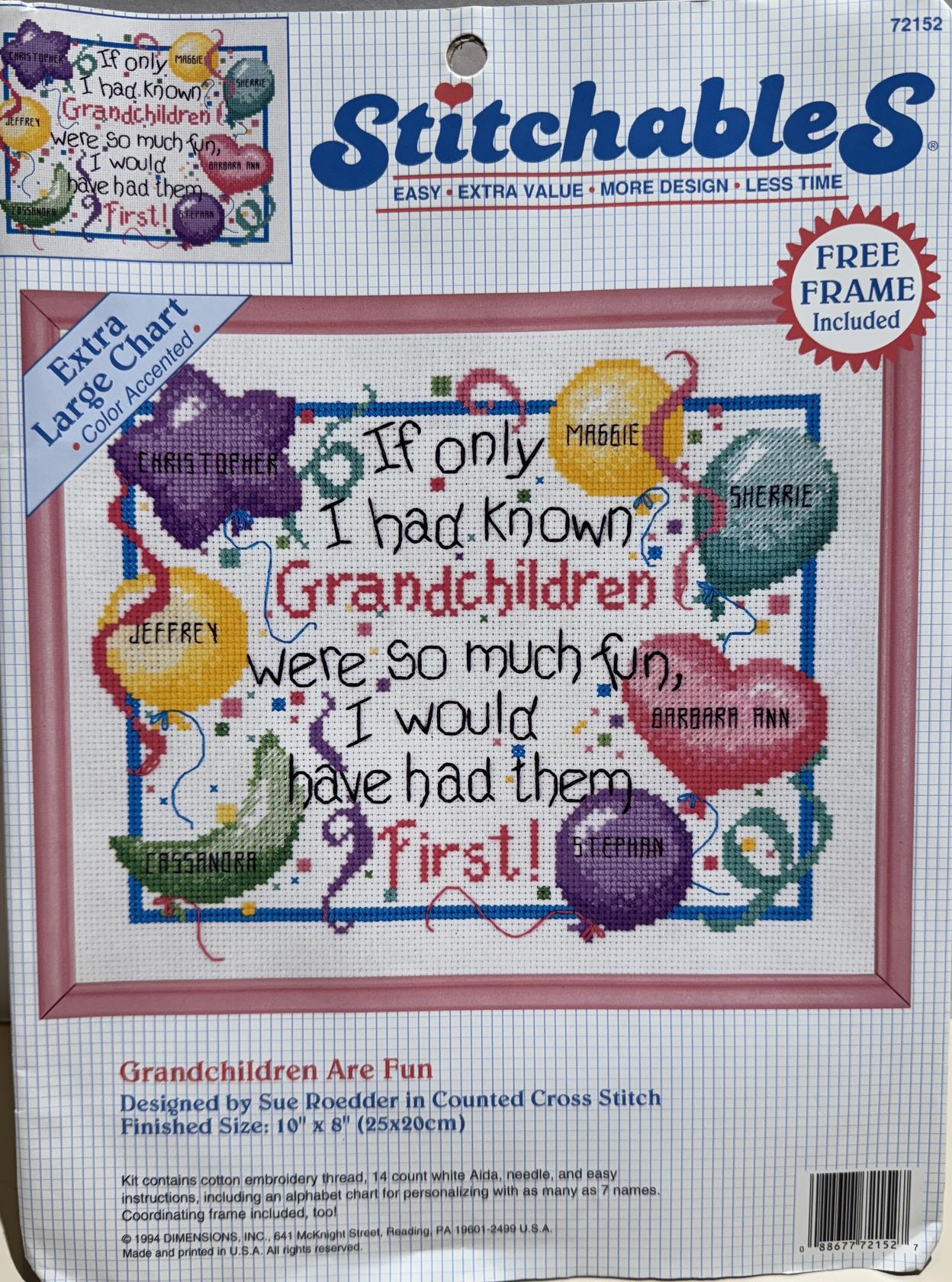 Dimensions Stitchables Counted Cross Stitch Kit W/ Frame Grandchildren Are Fun