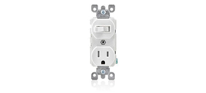 Leviton R62-T5225-0WS 15 Amp White Toggle Switch & Receptacle Combination