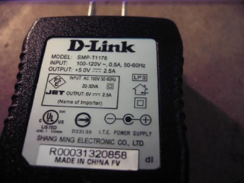 D-Link SMP-T1178 AC Adapter 5.0V 2.5A