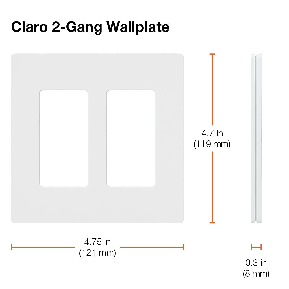 Lutron Claro 2 Gang Decorator/Rocker Wallplate, Gloss, White (1-Pack) | CW-2-WH
