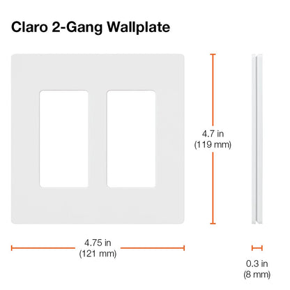 Lutron Claro 2 Gang Decorator/Rocker Wallplate, Gloss, White (1-Pack) | CW-2-WH