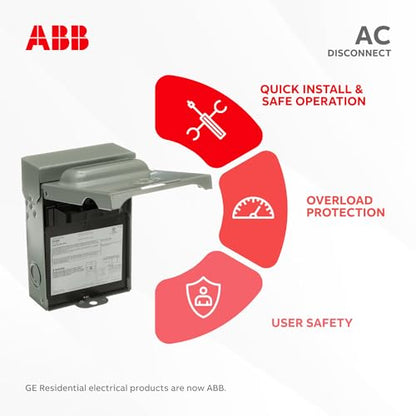 ABB TF30RCP • Weatherproof Fused AC Disconnect Switch • AC Disconnect 30A 240V • 1 Phase N3R • Horsepower Rated • 10kAIC
