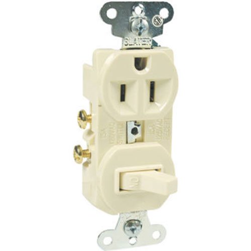 Legrand Pass & Seymour 691ICC6 Combination Switch, One 15 Amp 120/125V Single Pole Toggle Switch and One Outlet Receptacle, Grounding, Ivory (1 Count)