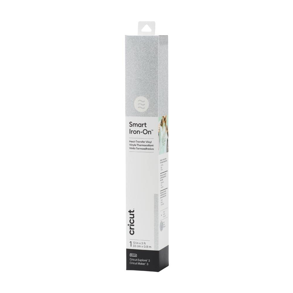 Cricut Smart Iron On (13in x 3ft, Glitter Silver) for Explore 3 and Maker 3 - Matless Cutting for Long cuts up to 12ft
