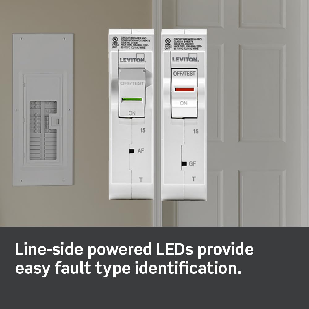 Leviton LB120-DFT 20A 1-Pole Plug-On AFCI/GFCI Branch Circuit Breaker, Thermal Magnetic, 120 VAC, White