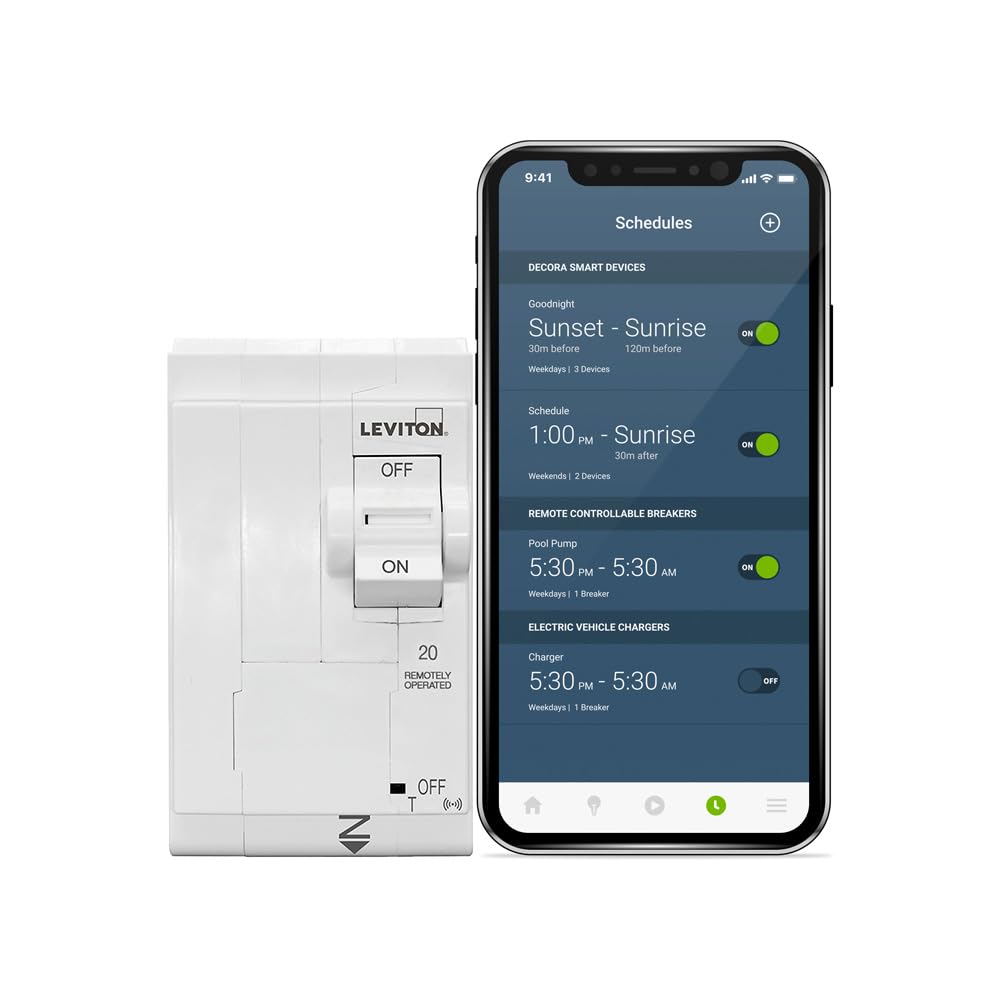 Leviton 2nd Gen Smart Circuit Breaker with Remote Control, Standard, 2-Pole 20 Amp, 120/240-Volt and 120/208-Volt, 10kA Interrupt Rating, LB220-ST