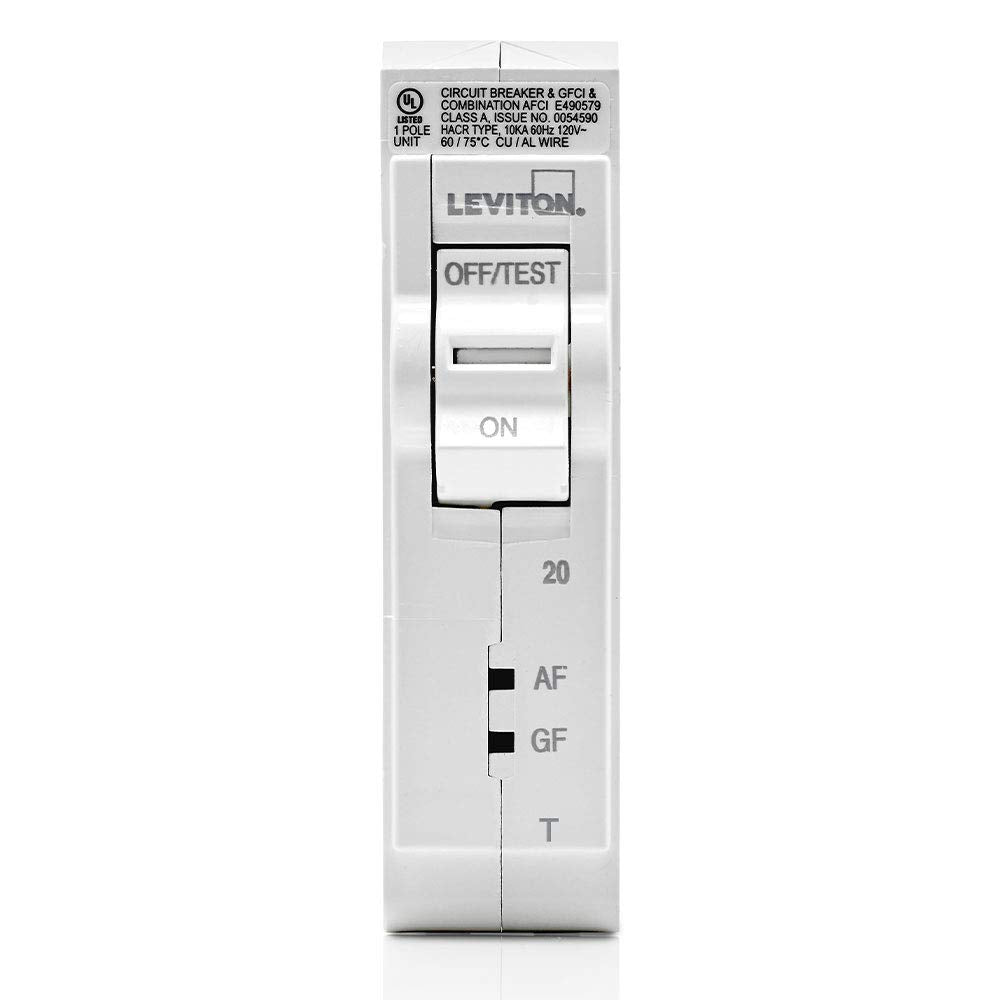 Leviton LB120-DFT 20A 1-Pole Plug-On AFCI/GFCI Branch Circuit Breaker, Thermal Magnetic, 120 VAC, White