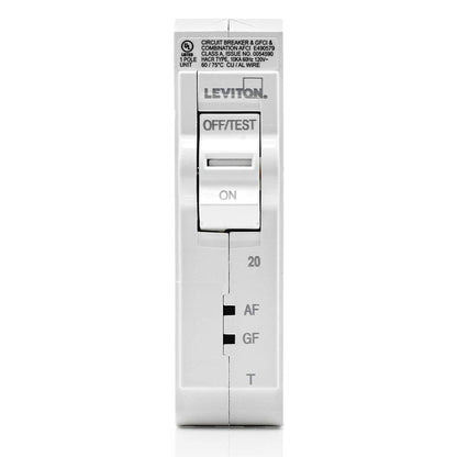 Leviton LB120-DFT 20A 1-Pole Plug-On AFCI/GFCI Branch Circuit Breaker, Thermal Magnetic, 120 VAC, White