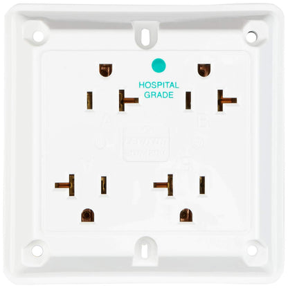 Leviton 21254-HW 20 Amp, 125 Volt, Industrial Series Extra Heavy Duty Hospital Grade, 4-in-1 Receptacle, Straight Blade, Grounding, White