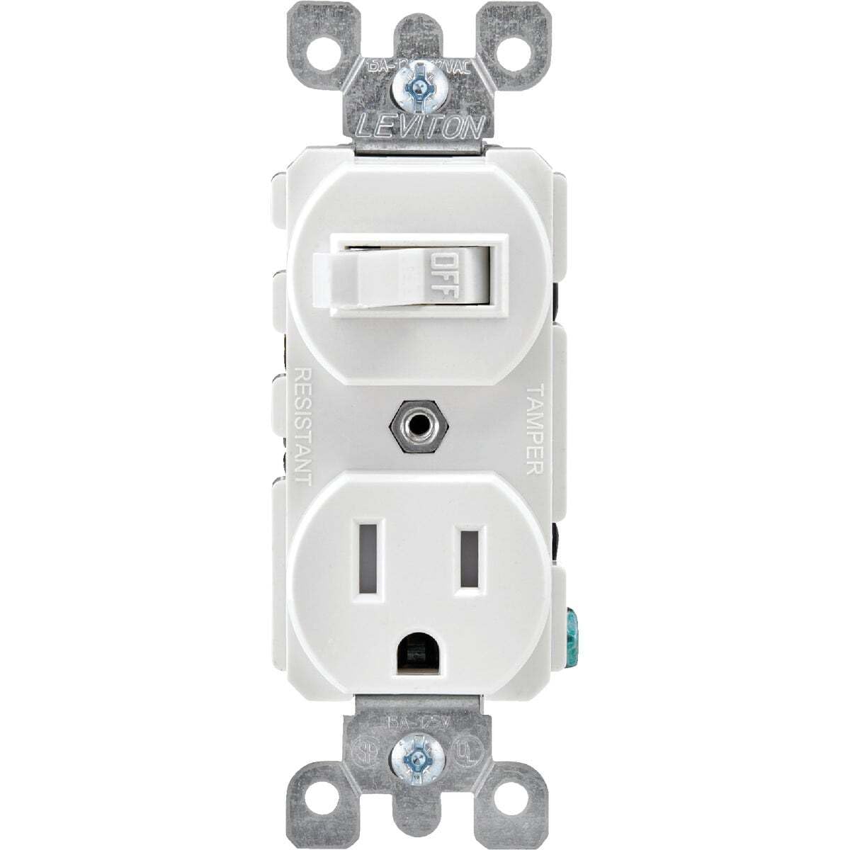 Leviton R62-T5225-0WS 15 Amp White Toggle Switch & Receptacle Combination