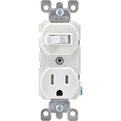 Leviton R62-T5225-0WS 15 Amp White Toggle Switch & Receptacle Combination