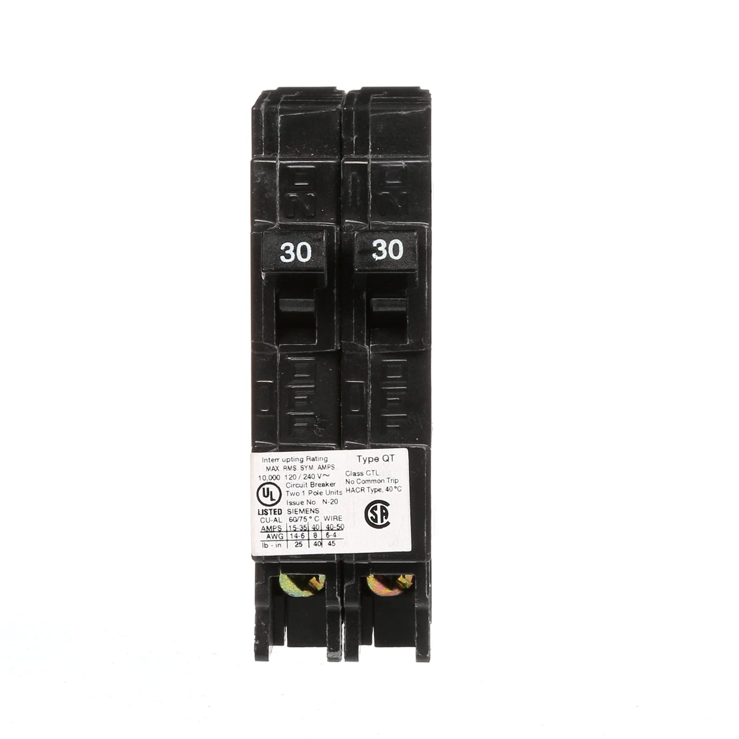 Siemens Q3030 Two 30-Amp Single Pole 120-Volt Circuit Breaker