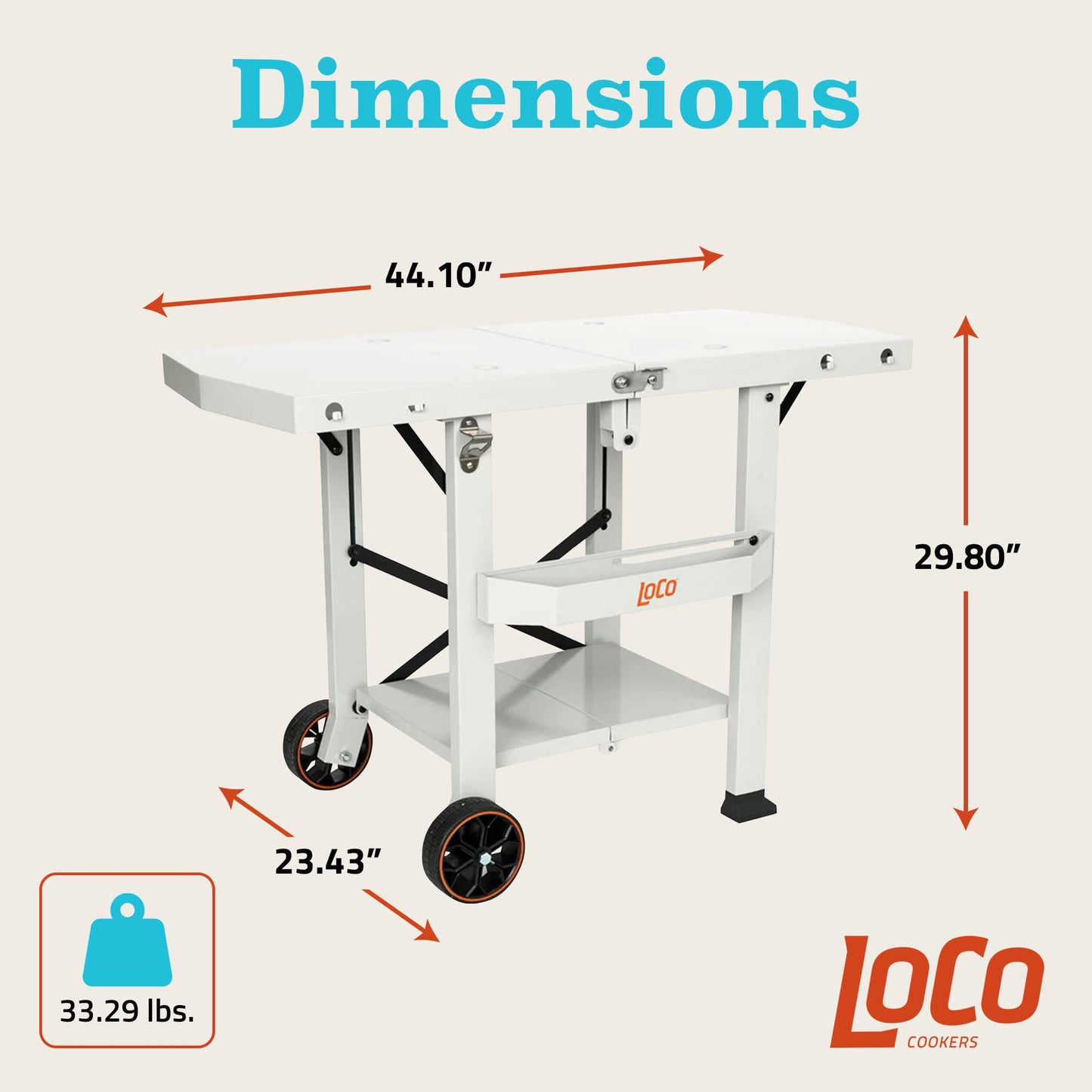 LoCo Cookers Griddle Grill Cart, Foldable Steel Tabletop Prep Station, Chalk