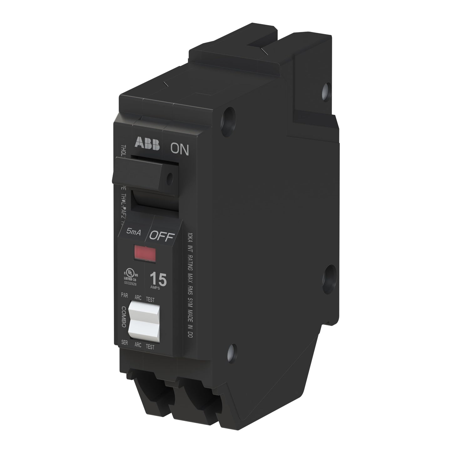 ABB Q-Line® THQL1115PAF2 Arc Fault Circuit Breaker • 15 Amp Single-Pole Breaker • AFCI Protection • 120/240 VAC • 10 kAIC Interrupt Rating • Plug-On Neutral Breaker for Load Centers