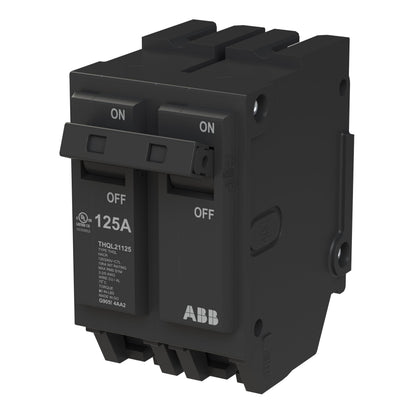 ABB Q-Line® THQL21125 Circuit Breaker • 125 Amp Double-Pole Breaker • 120/240 VAC • 10 kAIC Interrupt Rating • Thermal Magnetic Plug-On Breaker for Load Centers