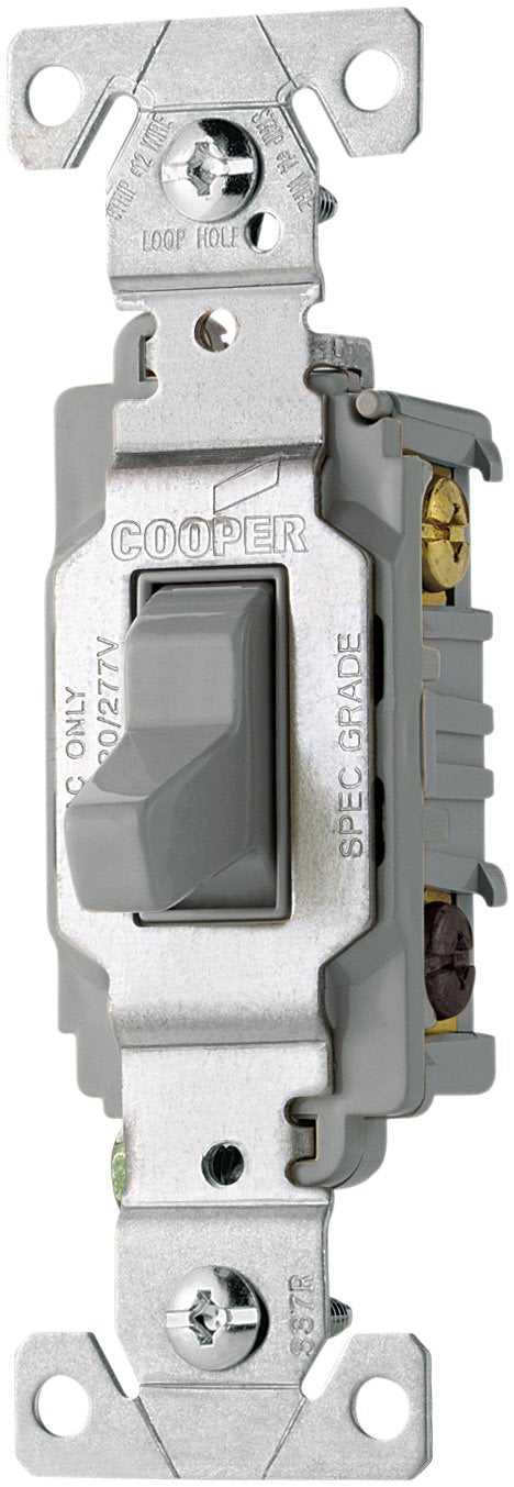 Eaton CS320GY 20-Amp 120/277-volt Commercial Grade 3-Way Compact Toggle Switch with Side Wiring, Gray Finish