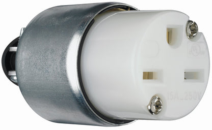 Legrand Pass & Seymour PS615CACC20 15 Amp 250V Armored Straight Blade Connector, NEMA 6-15R, Silver/White (1 Count)