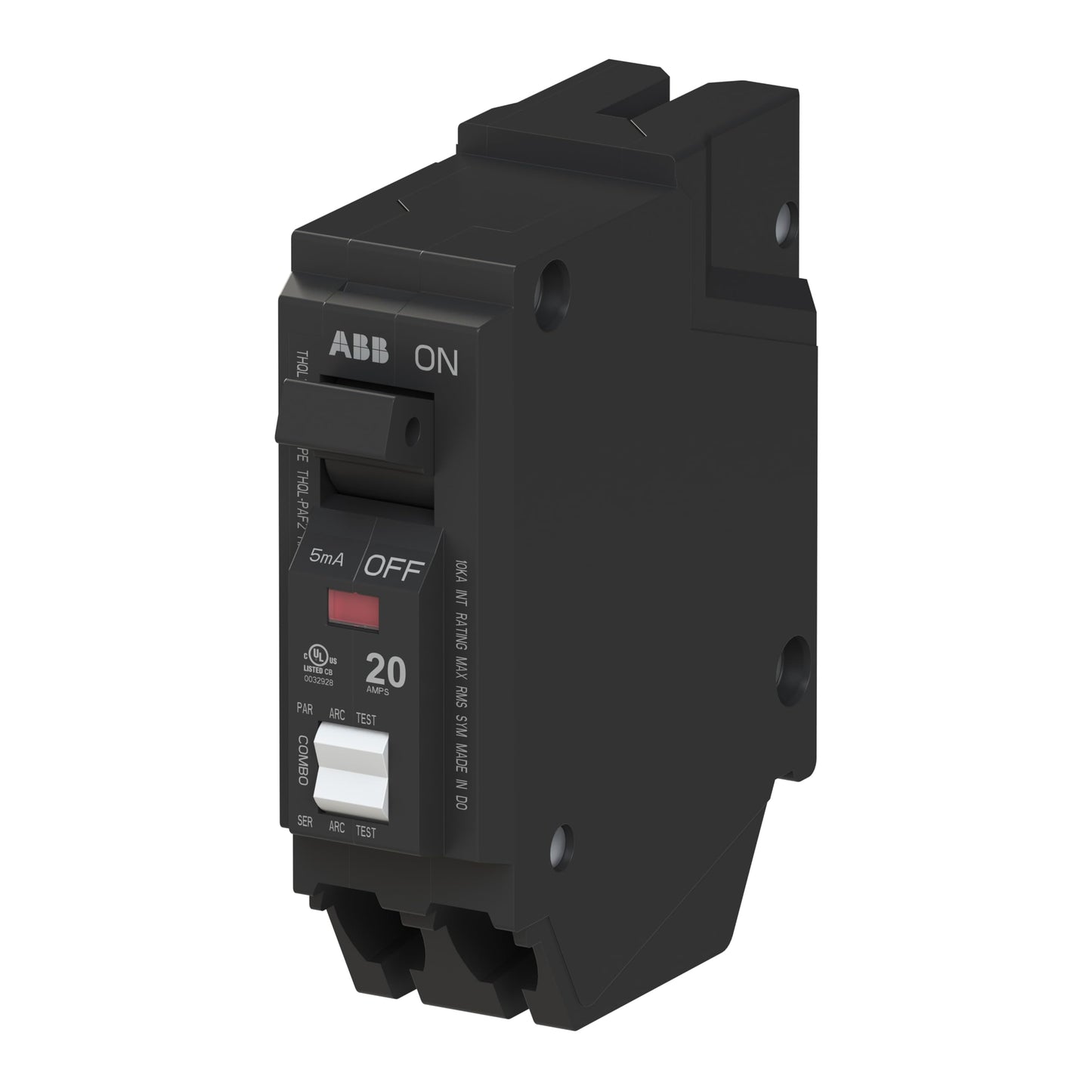 ABB Q-Line® THQL1120PAF2 Arc Fault Circuit Breaker • 20 Amp Single-Pole Breaker • AFCI Protection • 120/240 VAC • 10 kAIC Interrupt Rating • Plug-On Neutral Breaker for Load Centers