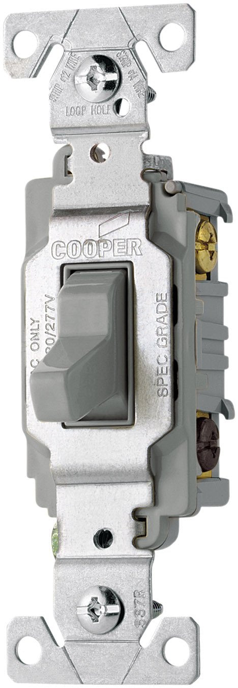Eaton CS320GY 20-Amp 120/277-volt Commercial Grade 3-Way Compact Toggle Switch with Side Wiring, Gray Finish