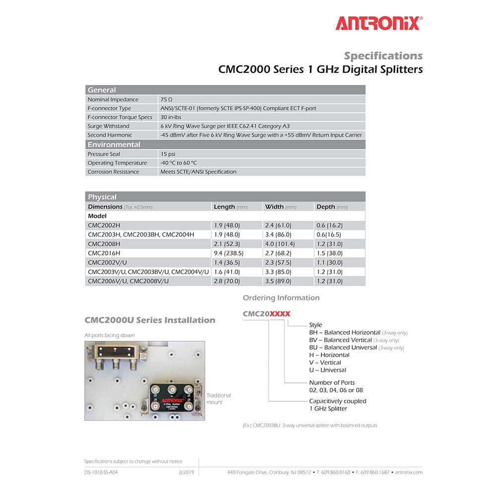 Antronix 6-way RG6 Splitter Coaxial Signal CMC2006V Cable HDTV 1GHz 1002MHz