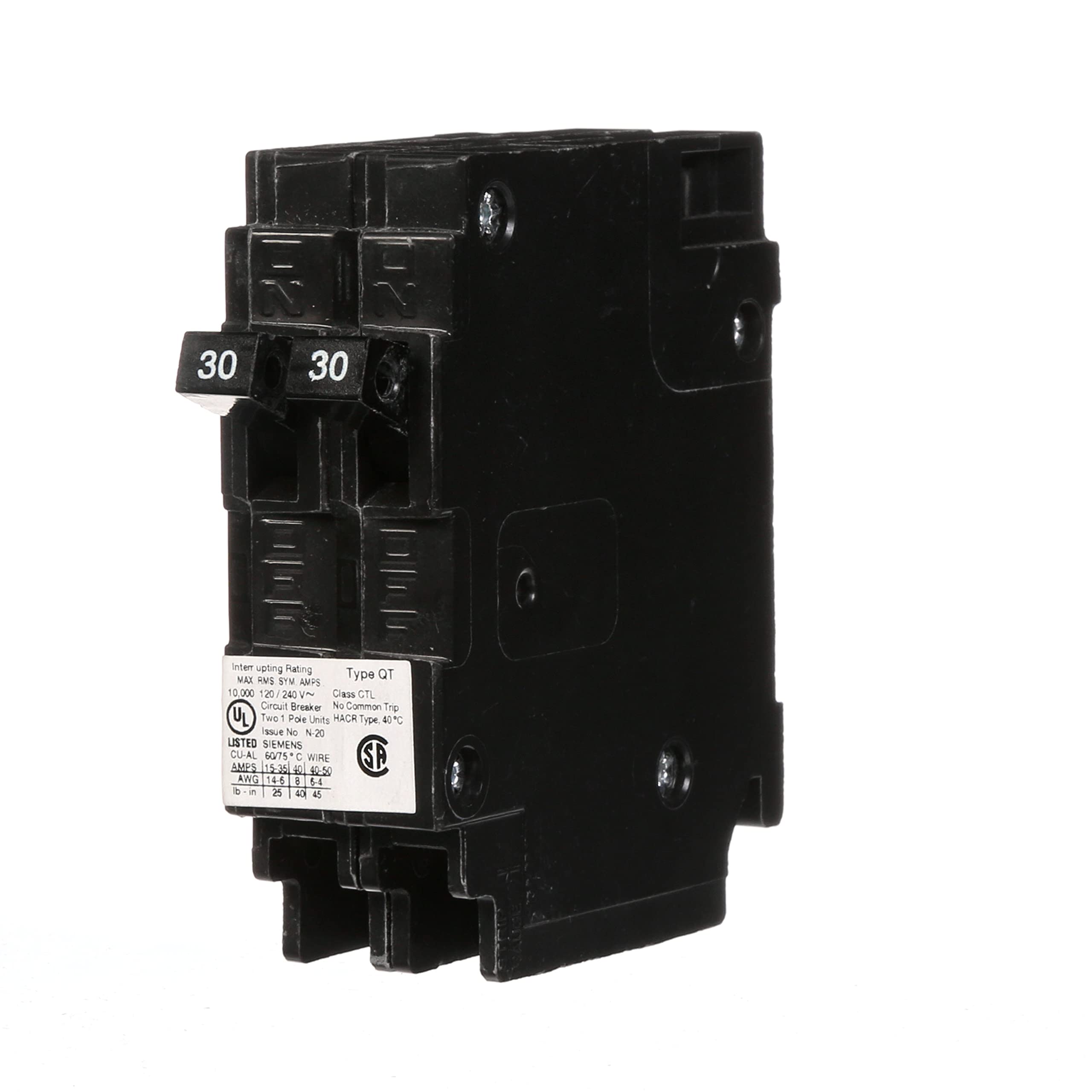 Siemens Q3030 Two 30-Amp Single Pole 120-Volt Circuit Breaker – Suburb ...