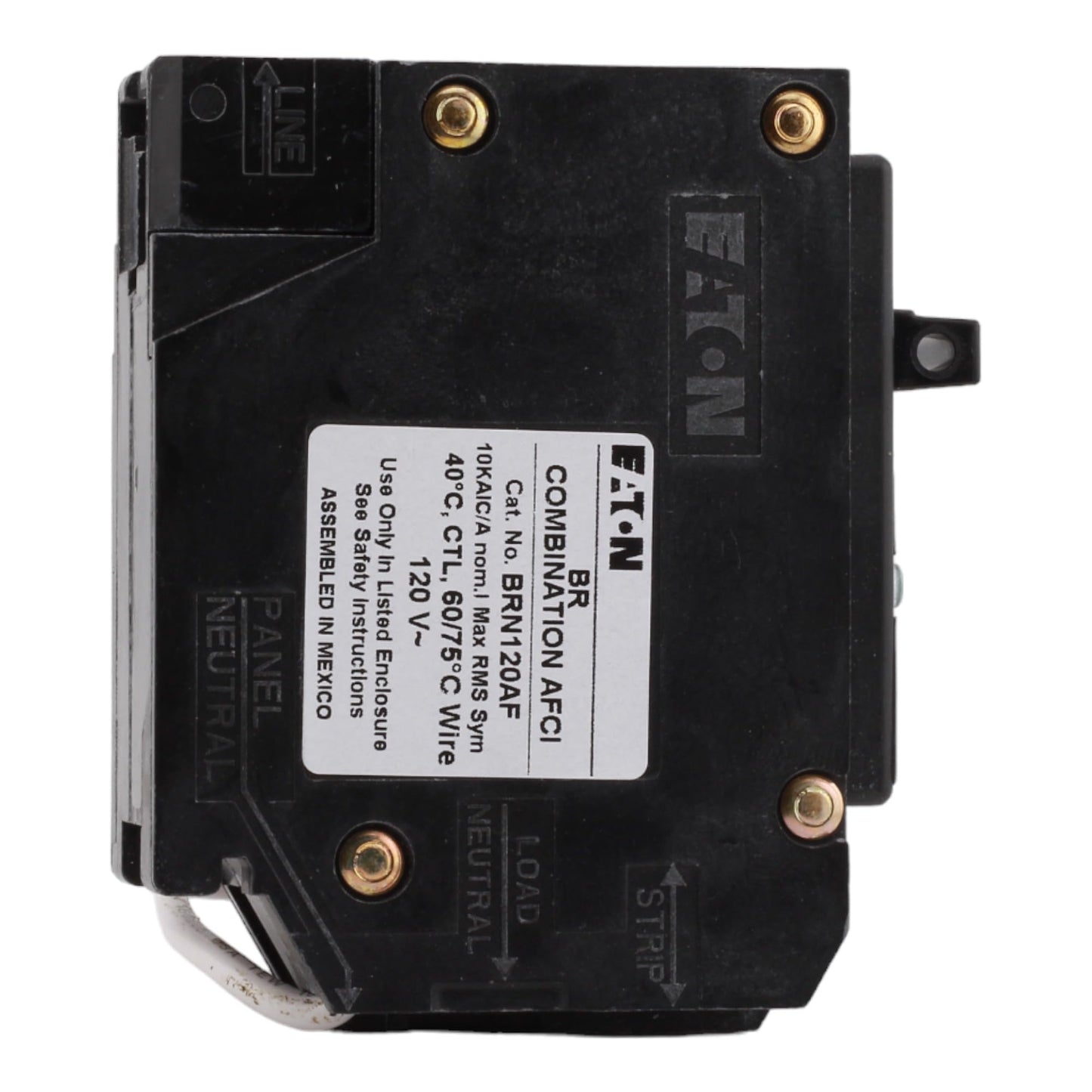 CUTLER-HAMMER BRN120AF 20 Amp Single Pole Arc Fault Circuit Breaker - 120 Volt, Pigtail Neutral, UL Listed (1)