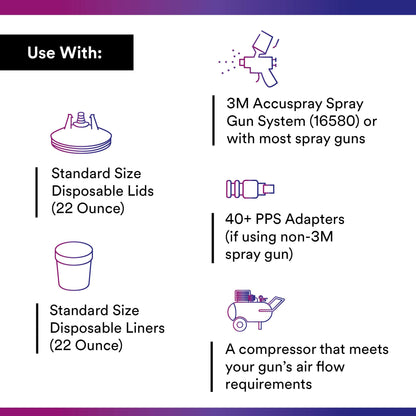 3M PPS (Original Series) 16001-4PK Spray Gun Cup and Collar, Standard, 22 oz, Use with Paint Gun for Painting Projects Like Car, Furniture, Home, 4 Pack