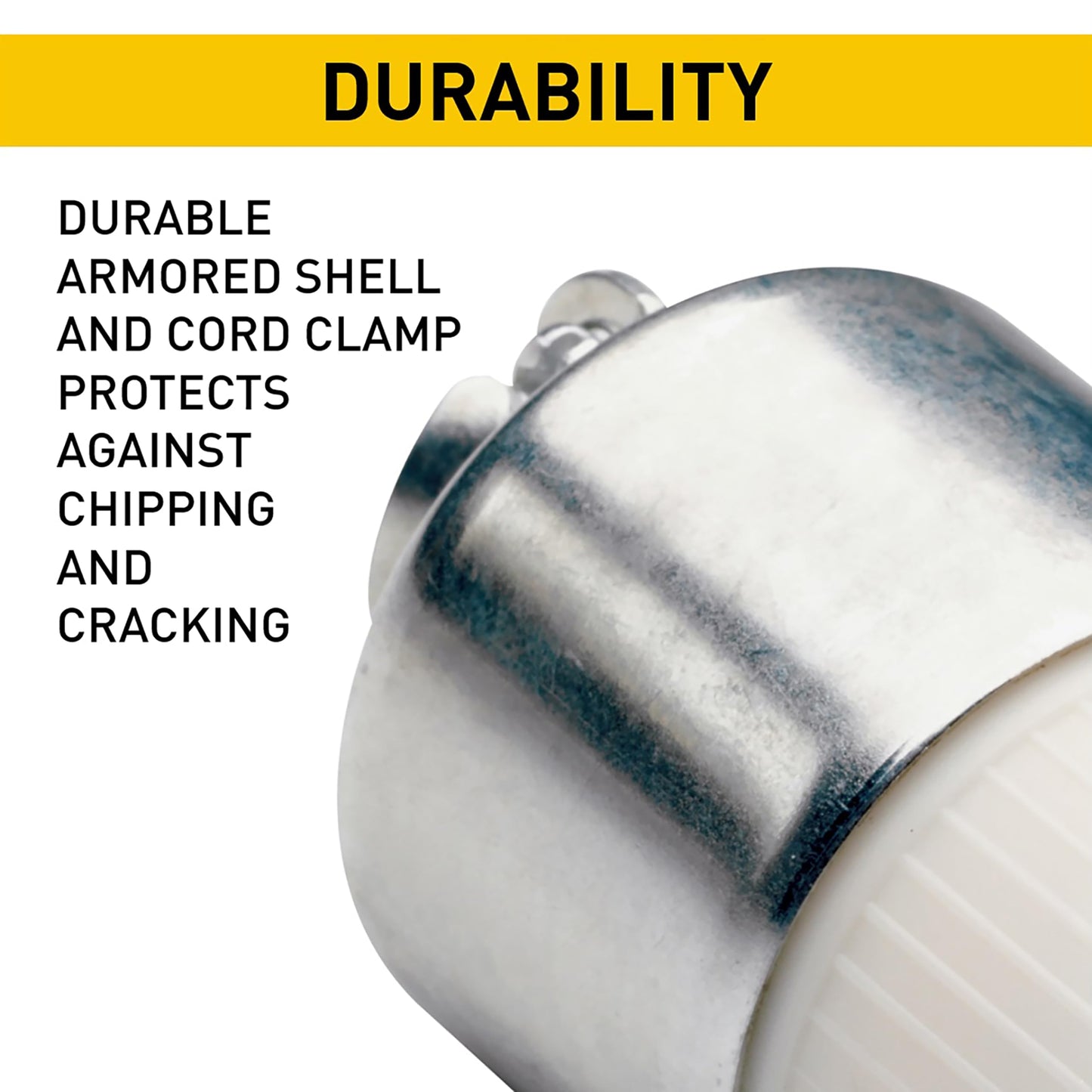 Legrand Pass & Seymour PS615CACC20 15 Amp 250V Armored Straight Blade Connector, NEMA 6-15R, Silver/White (1 Count)