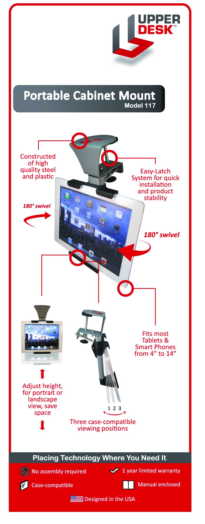 Upper Desk Universal Portable Cabinet Mount for Tablet PCs and Smart Phones