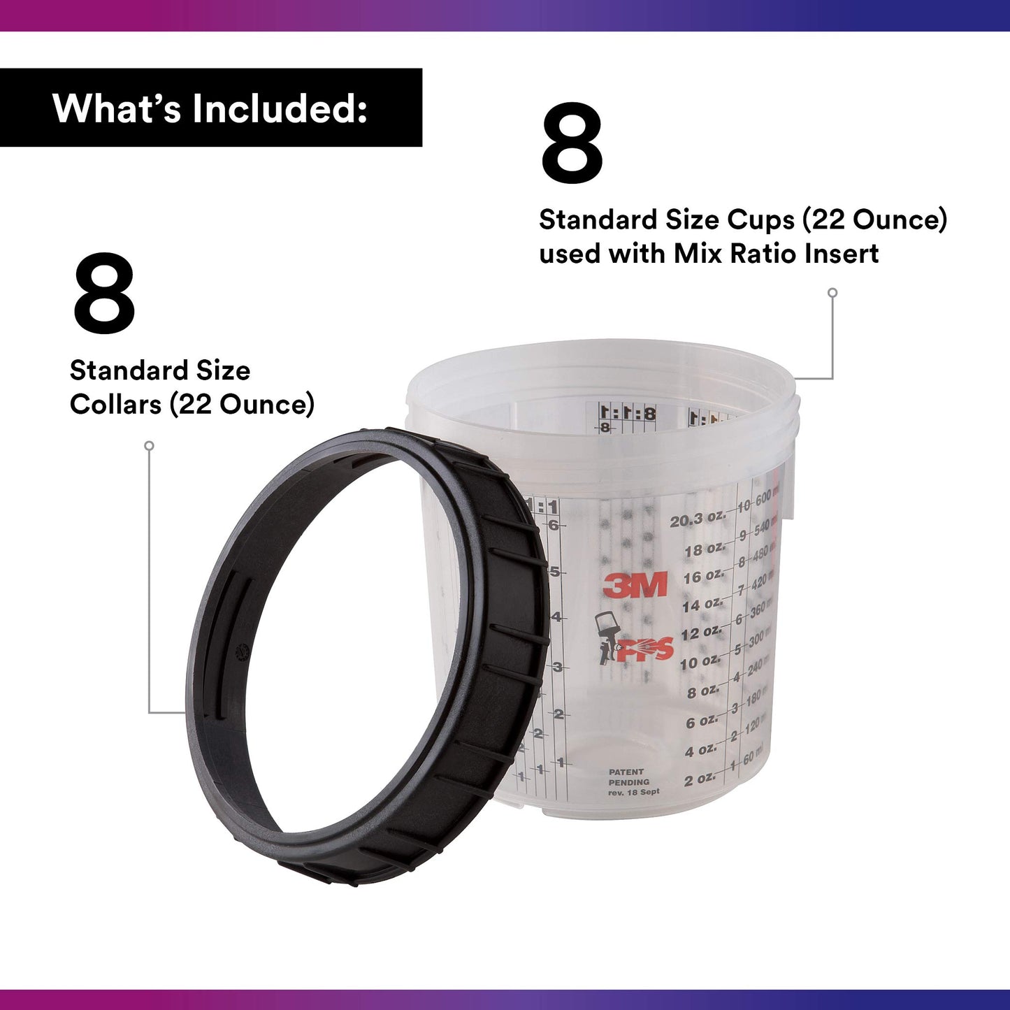 3M PPS (Original Series) 16001-4PK Spray Gun Cup and Collar, Standard, 22 oz, Use with Paint Gun for Painting Projects Like Car, Furniture, Home, 4 Pack